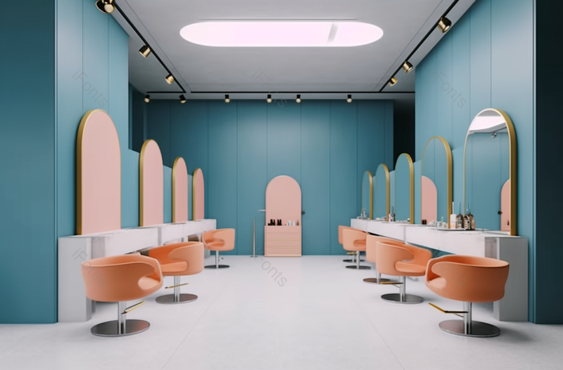 复古风格美容院粉色椅子和镜子商业广告背景,高清,摄影图,摄影图片,图片大全,摄影图免费下载